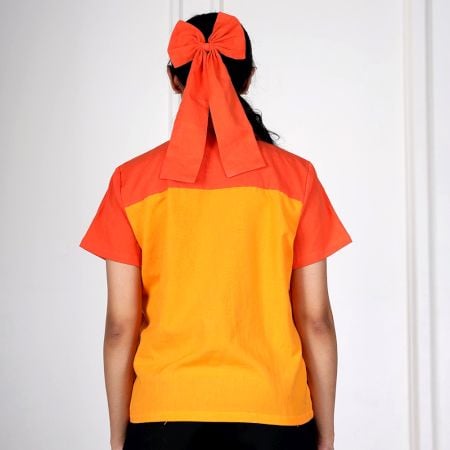 Handcrafted Orange Cotton Relaxed Fit Button Down Shirt